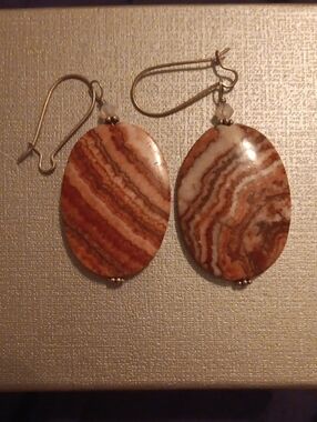 Crazy Lace Agate Oval Drop Earrings - Unbranded